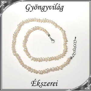 Édesvizi igazgyöngy szett, ezüstözött kapoccsal SSZEB-IG05 3,5x6 fehér - ékszer - ékszerszett - Meska.hu