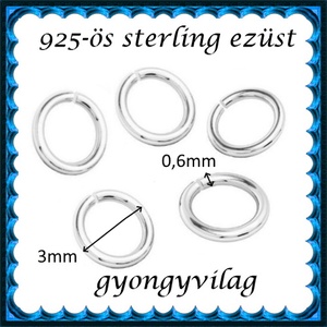  925-ös ezüst szerelőkarika nyitott ESZK NY 3x0,6 mm-es   10db/csomag - gyöngy, ékszerkellék - egyéb alkatrész - Meska.hu