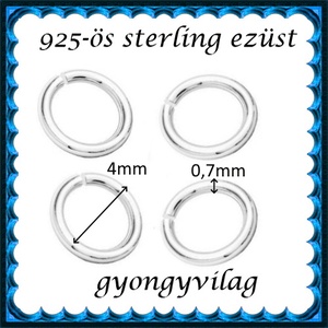  925-ös ezüst szerelőkarika nyitott ESZK NY 4  x 0,7 mm-es   4db/csomag - gyöngy, ékszerkellék - egyéb alkatrész - Meska.hu