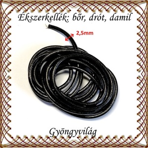 Ékszerkellék: fényezett valódi bőr szál FSZ03-2,5 fekete 2,5mm-es 1méter - gyöngy, ékszerkellék - egyéb alkatrész - Meska.hu