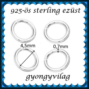 925-ös sterling ezüst ékszerkellék: karika nyitott ESZK NY 4,5x0,7 mm 4db/csomag - kellékek & szerszámok - gyöngyfűzés kellékek - szerelőkarika - Meska.hu