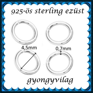 925-ös sterling ezüst ékszerkellék: karika nyitott ESZK NY 4,5x0,7 mm 4db/csomag - gyöngy, ékszerkellék - egyéb alkatrész - Meska.hu