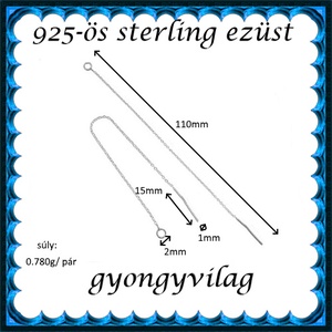 925-ös sterling ezüst ékszerkellék: fülbevaló kapocs, bedugós, füllánc EFK BFL 01-110e - kellékek & szerszámok - gyöngyfűzés kellékek - egyéb alkatrész - Meska.hu