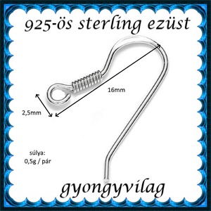  925-ös sterling ezüst ékszerkellék: fülbevalóalap akasztós EFK A 09-2 - kellékek & szerszámok - ékszerkellék - fülbevaló alap - Meska.hu