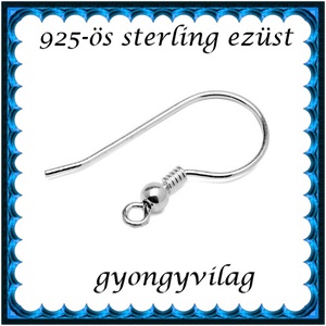  925-ös sterling ezüst ékszerkellék: fülbevalóalap akasztós EFK A 10-3 - gyöngy, ékszerkellék - egyéb alkatrész - Meska.hu