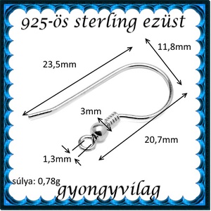  925-ös sterling ezüst ékszerkellék: fülbevalóalap akasztós EFK A 10-3 - kellékek & szerszámok - ékszerkellék - fülbevaló alap - Meska.hu