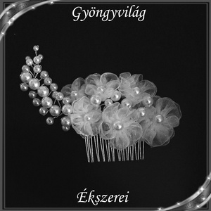 Ékszerek-hajdíszek, hajcsatok: Esküvői, menyasszonyi, alkalmi hajdísz, S-H-FÉ01, Esküvő, Hajdísz, Fésűs hajdísz, Ékszerkészítés, Gyöngyfűzés, gyöngyhímzés, Meska