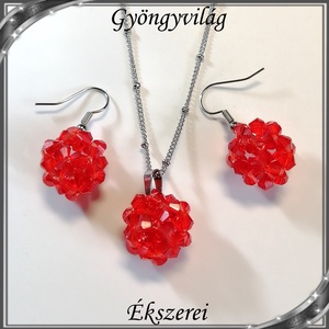 Ékszerek-szettek: kristály ékszer szett SSZNA-KGY01-02 light siam, Ékszer, Ékszerszett, Ékszerkészítés, Gyöngyfűzés, gyöngyhímzés, Meska
