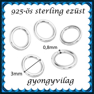 925-ös sterling ezüst ékszerkellék: karika nyitott ESZK NY 3x0,8 mm 5db/csomag - kellékek & szerszámok - gyöngyfűzés kellékek - szerelőkarika - Meska.hu