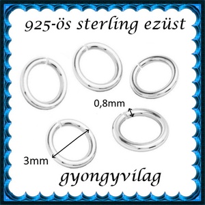 925-ös sterling ezüst ékszerkellék: karika nyitott ESZK NY 3x0,8 mm 5db/csomag - gyöngy, ékszerkellék - egyéb alkatrész - Meska.hu