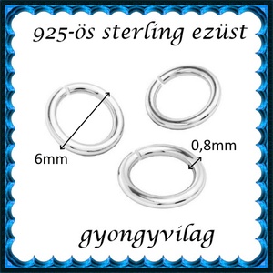 925-ös sterling ezüst ékszerkellék: karika nyitott ESZK NY 6x0,8 mm 3db/csomag - kellékek & szerszámok - gyöngyfűzés kellékek - szerelőkarika - Meska.hu