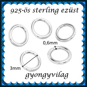 925-ös sterling ezüst ékszerkellék: karika nyitott ESZK NY 3x0,6mm 5db/csomag - kellékek & szerszámok - gyöngyfűzés kellékek - szerelőkarika - Meska.hu