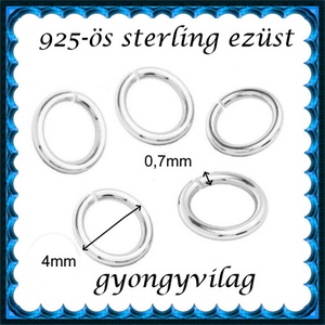 925-ös sterling ezüst ékszerkellék: karika nyitott ESZK NY 4x0,7mm 5db/csomag - kellékek & szerszámok - gyöngyfűzés kellékek - szerelőkarika - Meska.hu