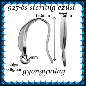  925-ös sterling ezüst ékszerkellék: fülbevalóalap akasztós EFK A 73-2r - kellékek & szerszámok - ékszerkellék - fülbevaló alap - Meska.hu