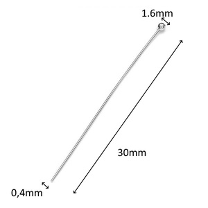 925-ös sterling ezüst ékszerkellék: szerelőpálca gömb végű ESZP G 30x0,4 2db/ csomag, Kellékek & szerszámok, Gyöngyfűzés kellékek, Szerelőpálca, Ékszerkészítés, Ékszerkészítés, MESKA