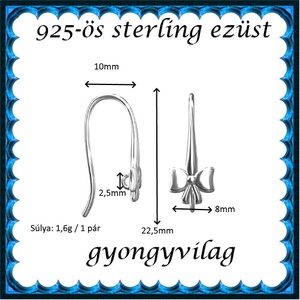 925-ös sterling ezüst ékszerkellék: fülbevalóalap akasztós EFK A 75 - kellékek & szerszámok - gyöngyfűzés kellékek - egyéb alkatrész - Meska.hu