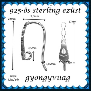 925-ös sterling ezüst ékszerkellék: fülbevaló kapocs, akasztós EFK A 79 - kellékek & szerszámok - ékszerkellék - fülbevaló kapocs - Meska.hu