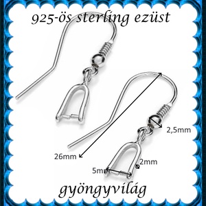  925-ös sterling ezüst ékszerkellék: fülbevalóalap akasztós EFK A 100 - kellékek & szerszámok - ékszerkellék - fülbevaló alap - Meska.hu