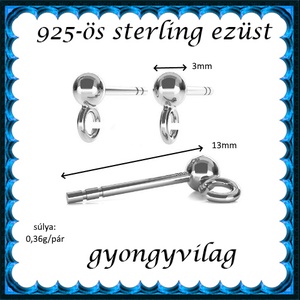 925-ös sterling ezüst ékszerkellék: fülbevaló kapocs, bedugós EFK B 01-1-3 - kellékek & szerszámok - ékszerkellék - fülbevaló kapocs - Meska.hu