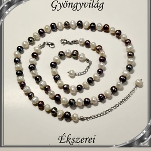 Édesvizi igazgyöngy nyaklánc-karkötő szett, nemesacél kapoccsal SSZ-NA-IG02  - ékszer - ékszerszett - Meska.hu