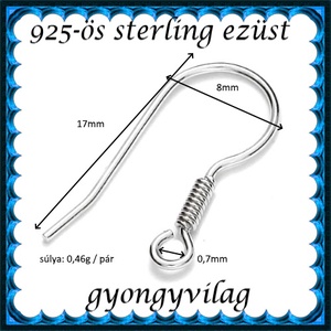  925-ös sterling ezüst ékszerkellék: fülbevalóalap akasztós EFK A 68 - kellékek & szerszámok - ékszerkellék - fülbevaló alap - Meska.hu