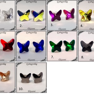 Ékszerek-fülbevalók: szilikon fülbevaló SFSZ-K03 kristály pillangó 7x8mm-es, több színben - Meska.hu
