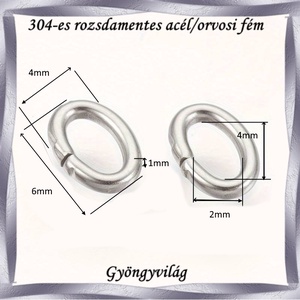 304 Nemes acél ékszerkellék: szerelőkarika, nyitott, ovális NASZK NY 4x6x1 20db/cs - kellékek & szerszámok - gyöngyfűzés kellékek - szerelőkarika - Meska.hu