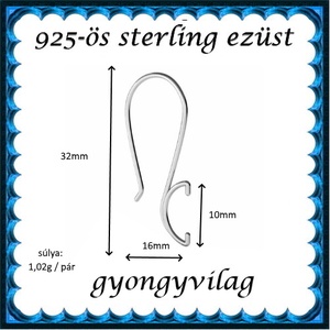  925-ös sterling ezüst ékszerkellék: fülbevalóalap akasztós EFK A 82 - kellékek & szerszámok - ékszerkellék - fülbevaló alap - Meska.hu