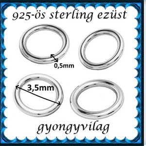 925-ös sterling ezüst ékszerkellék: karika zárt ESZK Z 3,5x0,5mm 4db/cs - kellékek & szerszámok - gyöngyfűzés kellékek - szerelőkarika - Meska.hu