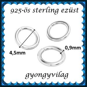 925-ös sterling ezüst ékszerkellék: karika nyitott ESZK NY 4,5x0,9 mm 3db/csomag - kellékek & szerszámok - gyöngyfűzés kellékek - szerelőkarika - Meska.hu