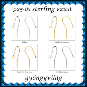 925-ös sterling ezüst ékszerkellék: fülbevalóalap akasztós  EFK A 104g - kellékek & szerszámok - gyöngyfűzés kellékek - egyéb alkatrész - Meska.hu