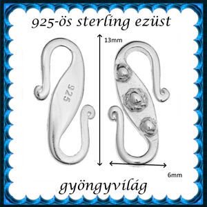 925-ös ezüst S lánckapocs ELK S 02-13 - kellékek & szerszámok - gyöngyfűzés kellékek - egyéb alkatrész - Meska.hu