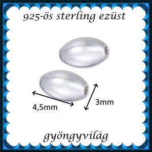 925-ös sterling ezüst ékszerkellék: köztes / gyöngy / dísz EKÖ 27-3  3x4,5 - kellékek & szerszámok - gyöngyfűzés kellékek - fém köztesek - Meska.hu