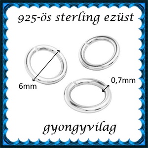 925-ös sterling ezüst ékszerkellék: karika nyitott ESZK NY 6x0,7mm 3db/csomag - kellékek & szerszámok - gyöngyfűzés kellékek - szerelőkarika - Meska.hu