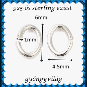 925-ös sterling ezüst ékszerkellék: karika nyitott ovális ESZK NYO 4,5x6x1mm  2db/cs - kellékek & szerszámok - gyöngyfűzés kellékek - szerelőkarika - Meska.hu