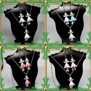 Ékszerek-szettek: karácsonyi angyalkás fülbevaló-medál-nyaklánc nemes acél/orvosi fém S-KA24-4, Ékszer, Ékszerszett, Ékszerkészítés, Gyöngyfűzés, gyöngyhímzés, MESKA