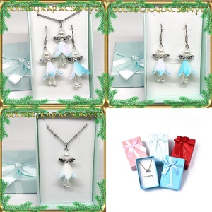 Ékszerek-szettek: karácsonyi angyalkás fülbevaló-medál-nyaklánc nemes acél/orvosi fém díszdobozban S-KA24-5 - ékszer - ékszerszett - Meska.hu