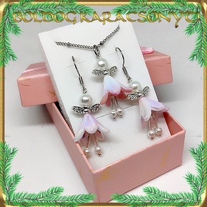 Ékszerek-szettek: karácsonyi angyalkás fülbevaló-medál-nyaklánc nemes acél/orvosi fém díszdobozban S-KA24-5 - ékszer - ékszerszett - Meska.hu