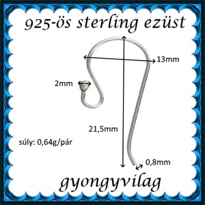  925-ös sterling ezüst ékszerkellék: fülbevalóalap akasztós EFK A 01-1 - kellékek & szerszámok - gyöngyfűzés kellékek - egyéb alkatrész - Meska.hu