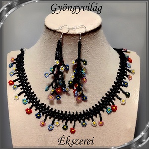Ékszerek-szettek: gyöngy fülbevaló - nyaklánc szett SSZ-E925-ÜGY01-1-35, Ékszer, Ékszerszett, Ékszerkészítés, Gyöngyfűzés, gyöngyhímzés, MESKA