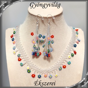 Ékszerek-szettek: gyöngy fülbevaló - nyaklánc szett SSZ-E925-ÜGY01-2-38, Ékszer, Ékszerszett, Ékszerkészítés, Gyöngyfűzés, gyöngyhímzés, MESKA