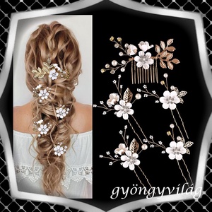 Ékszerek-hajdíszek, hajcsatok: Esküvői, menyasszonyi, alkalmi hajdísz, ES-H-SZ22a 5db-os szet fehért - Meska.hu