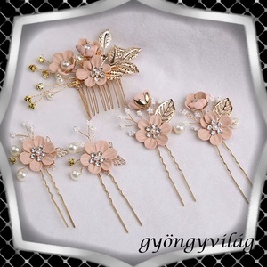 Ékszerek-hajdíszek, hajcsatok: Esküvői, menyasszonyi, alkalmi hajdísz, ES-H-SZ22a 5db-os szet barack - Meska.hu