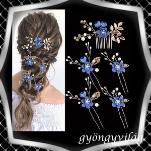 Ékszerek-hajdíszek, hajcsatok: Esküvői, menyasszonyi, alkalmi hajdísz, ES-H-SZ22a 5db-os szet sötét kék - Meska.hu