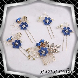 Ékszerek-hajdíszek, hajcsatok: Esküvői, menyasszonyi, alkalmi hajdísz, ES-H-SZ22a 5db-os szet sötét kék - esküvő - hajdísz - kontydísz & hajdísz - Meska.hu