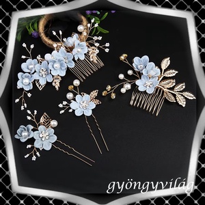 Ékszerek-hajdíszek, hajcsatok: Esküvői, menyasszonyi, alkalmi hajdísz, ES-H-SZ22a 4db-os szet kék - Meska.hu