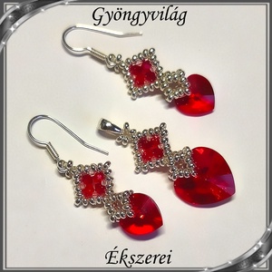 Ékszerek-szettek: Swarovski kristály fülbevaló-medál -10-14mm-es szív szett SSZ-SW 01 Lt.siam - ékszer - ékszerszett - Meska.hu