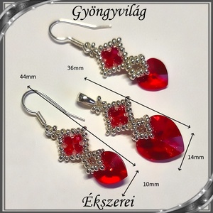 Ékszerek-szettek: Swarovski kristály fülbevaló-medál -10-14mm-es szív szett SSZ-SW 01 Lt.siam - ékszer - ékszerszett - Meska.hu