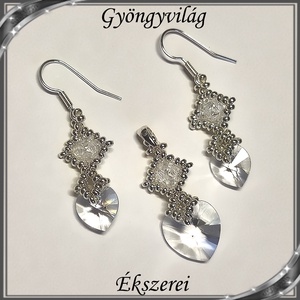 Ékszerek-szettek: Swarovski kristály fülbevaló-medál -10-14mm-es szív szett SSZ-SW 01 clear - ékszer - ékszerszett - Meska.hu