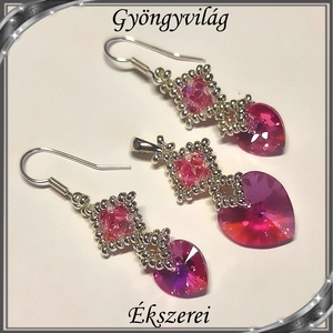 Ékszerek-szettek: Swarovski kristály fülbevaló-medál -10-14mm-es szív szett SSZ-SW 01 Rose ab - Meska.hu